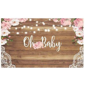 5x3 feet Rustic Wood Floral Baby Shower Banner Party Backdrop Oh Baby Photograph